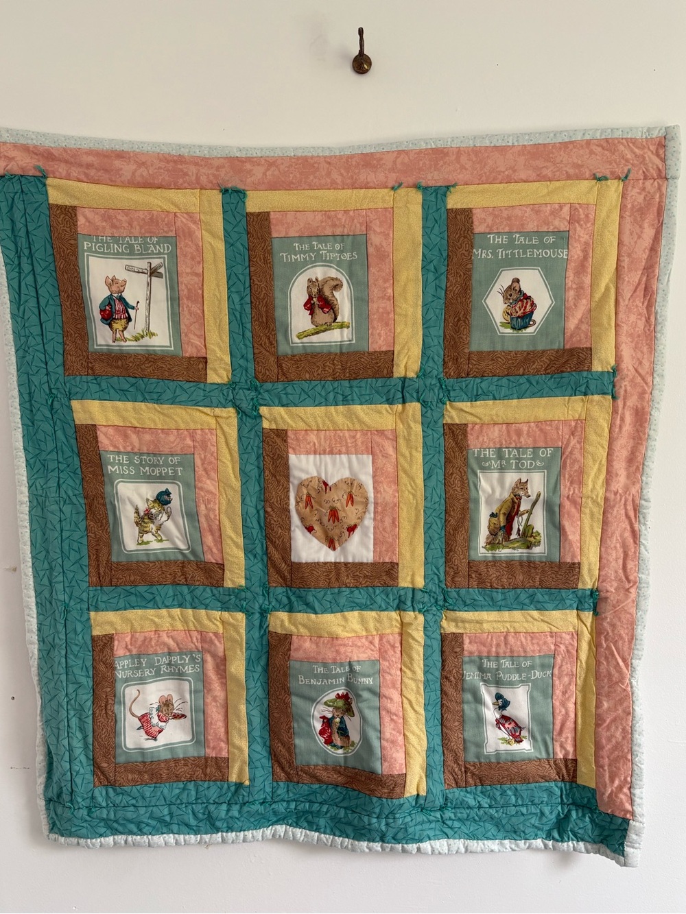 Handmade Beatrix Potter Baby Quilt Blanket 80x90cm Vintage Nursery Decor